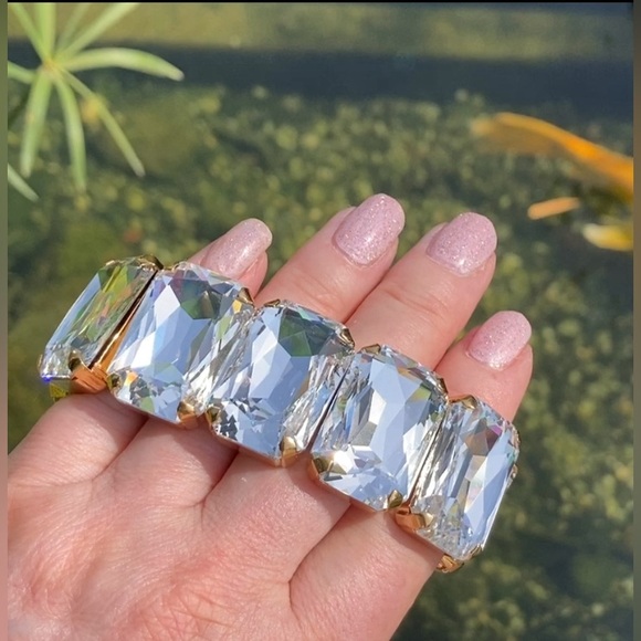 Silicone Stretch Bracelet Made With Swarovski Octagon 27x18.5mm Crystal Clear - Picture 3 of 7